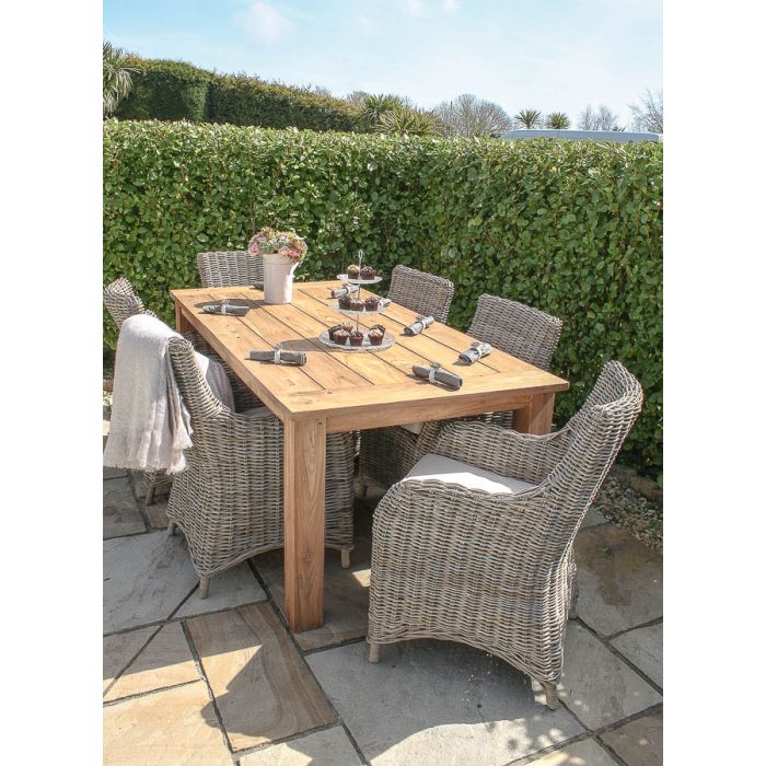2m Reclaimed Teak Open Slatted Dining Table with 6 Donna Armchairs  - 13