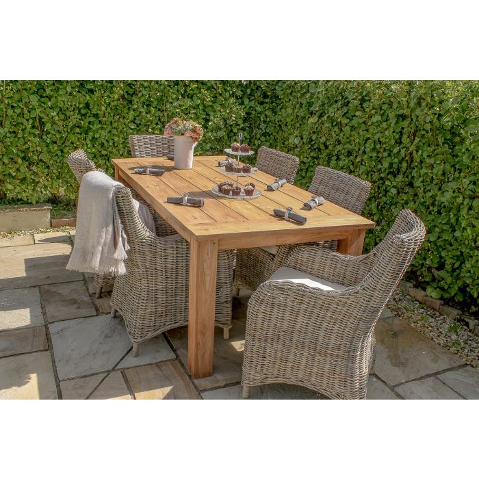 2m Reclaimed Teak Open Slatted Dining Table with 6 Donna Armchairs  - 1