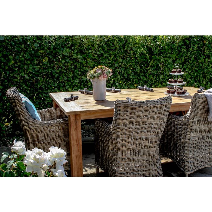 2m Reclaimed Teak Open Slatted Dining Table with 6 Donna Armchairs  - 2