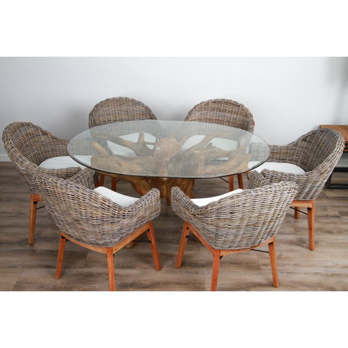 1.5m x 1.2m Reclaimed Teak Root Oval Dining Table with 4 Scandi Chairs - 2