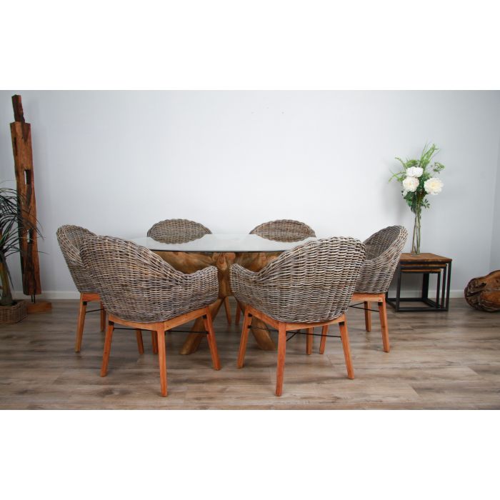 1.5m x 1.2m Reclaimed Teak Root Oval Dining Table with 4 Scandi Chairs - 6