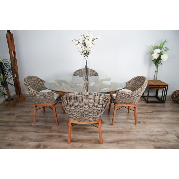 1.5m x 1.2m Reclaimed Teak Root Oval Dining Table with 4 Scandi Chairs - 4