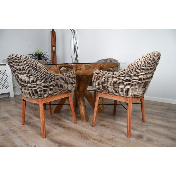 1.5m x 1.2m Reclaimed Teak Root Oval Dining Table with 4 Scandi Chairs - 7