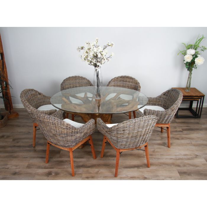 1.5m x 1.2m Reclaimed Teak Root Oval Dining Table with 4 Scandi Chairs - 3