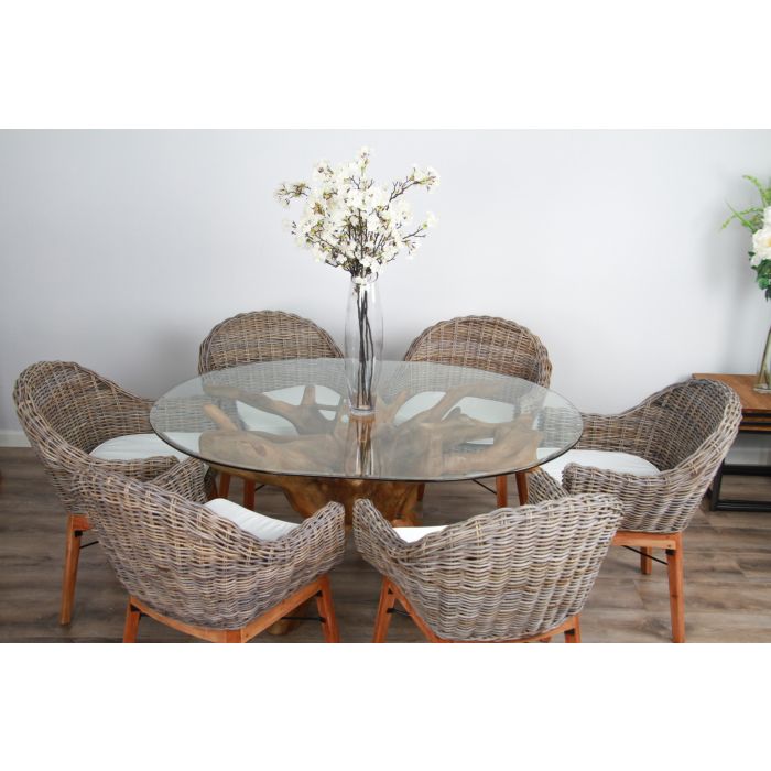 1.5m x 1.2m Reclaimed Teak Root Oval Dining Table with 4 Scandi Chairs - 5