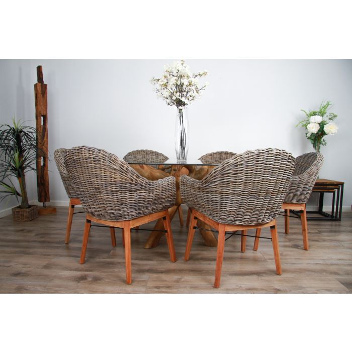 1.5m x 1.2m Reclaimed Teak Root Oval Dining Table with 4 Scandi Chairs - 8