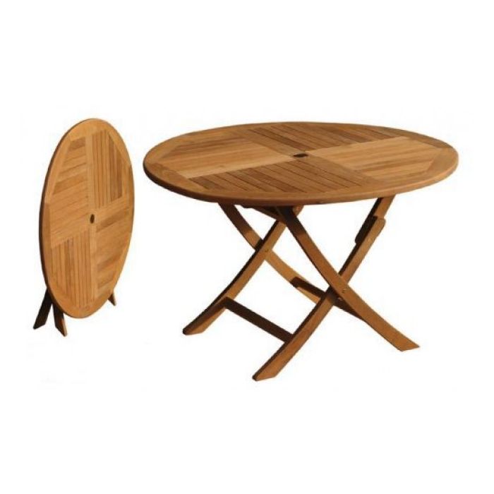 1.2m Teak Circular Folding Table with 4 Classic Folding Chairs / Armchairs - 1