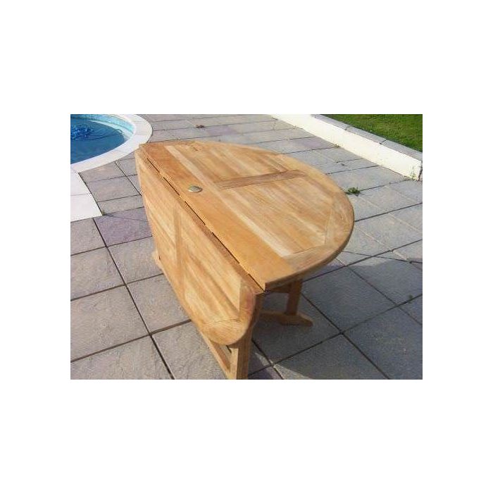 1.4m Teak Circular Gateleg Table with 6 Kiffa Folding Armchairs - 1