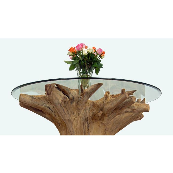 1.2m Reclaimed Teak Flute Root Circular Dining Table with 4 Latifa Dining Chairs - 17