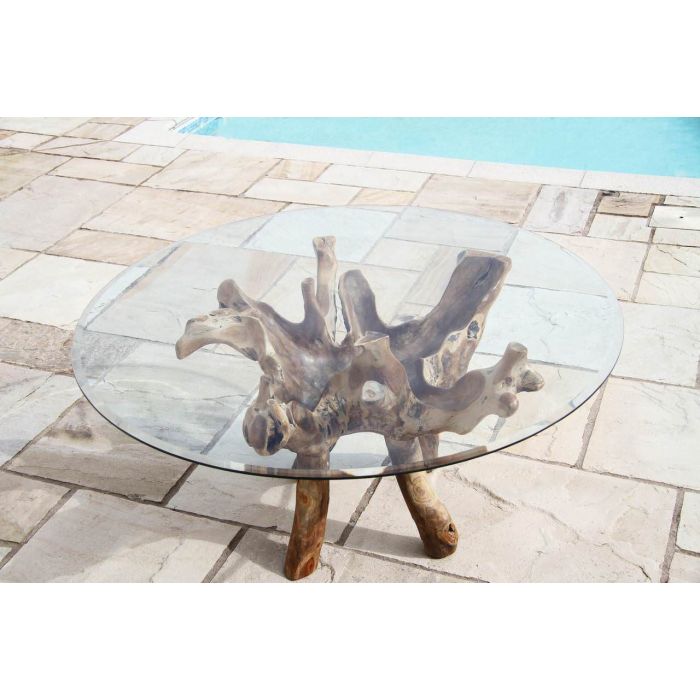 1.5m Reclaimed Teak Root Circular Garden Table with 6 Marley Chairs - With or Without Arms - 8