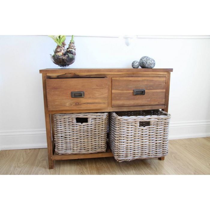 Reclaimed Teak 2 Drawer 2 Basket Storage Unit - 9