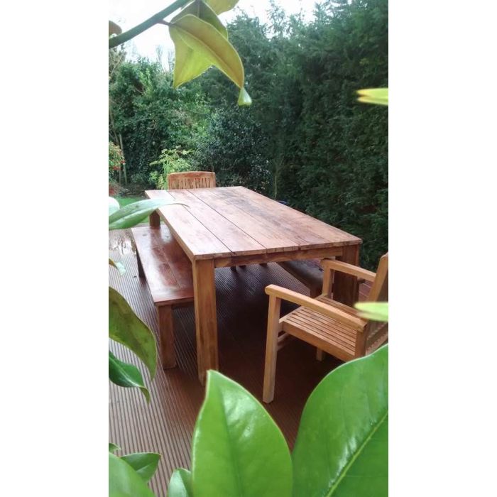 2.4m Rustic Reclaimed Teak Open Slat Dining Table - 4
