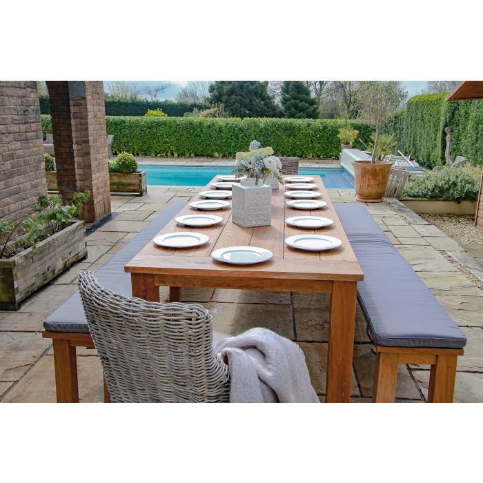 3m Reclaimed Teak Outdoor Open Slatted Table with 2 Backless Benches & 2 Donna Armchairs - 1