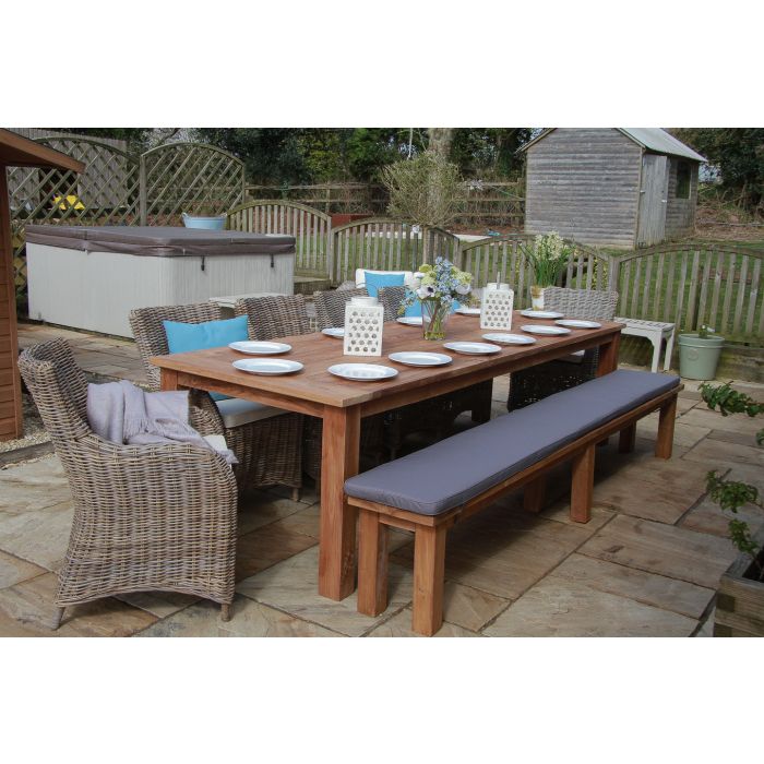 3m Reclaimed Teak Outdoor Open Slatted Table with 1 Backless Bench & 6 Donna Armchairs - 2