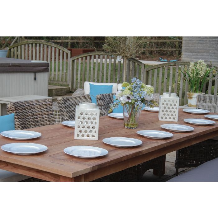 3m Reclaimed Teak Outdoor Open Slatted Table with 1 Backless Bench & 6 Donna Armchairs - 4