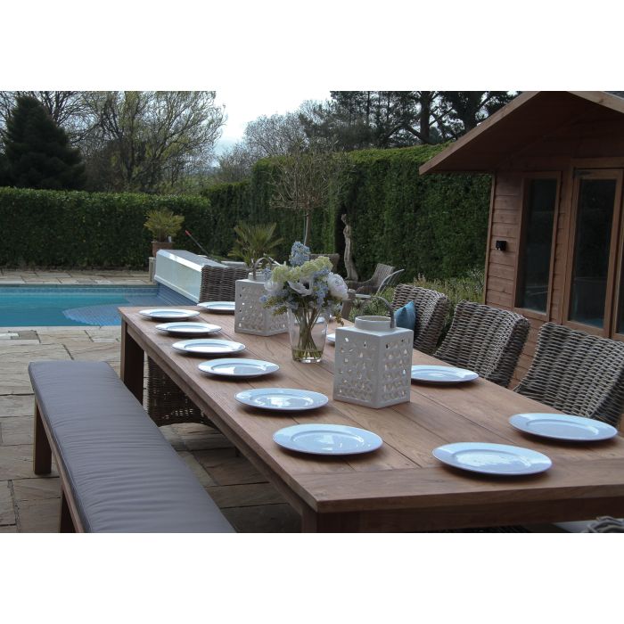 3m Reclaimed Teak Outdoor Open Slatted Table with 1 Backless Bench & 6 Donna Armchairs - 5