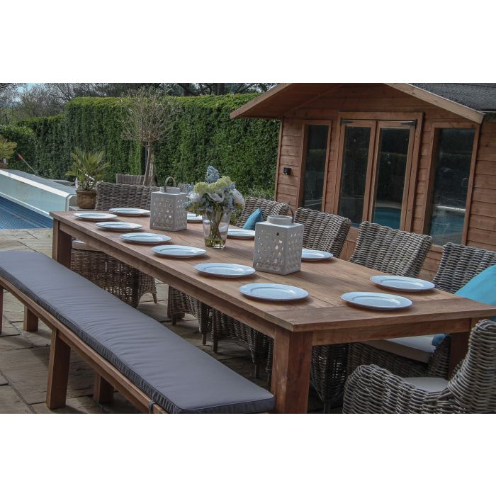 3m Reclaimed Teak Outdoor Open Slatted Table with 1 Backless Bench & 6 Donna Armchairs - 6