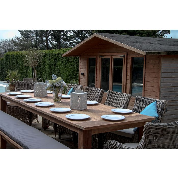 3m Reclaimed Teak Outdoor Open Slatted Table with 1 Backless Bench & 6 Donna Armchairs - 7