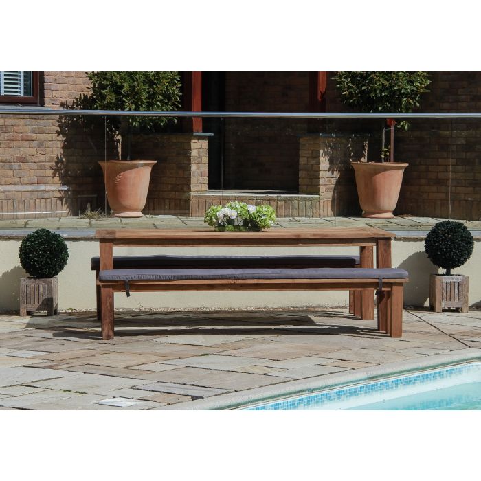 2.4m Reclaimed Teak Outdoor Open Slatted Table with 2 Backless Benches  - 1