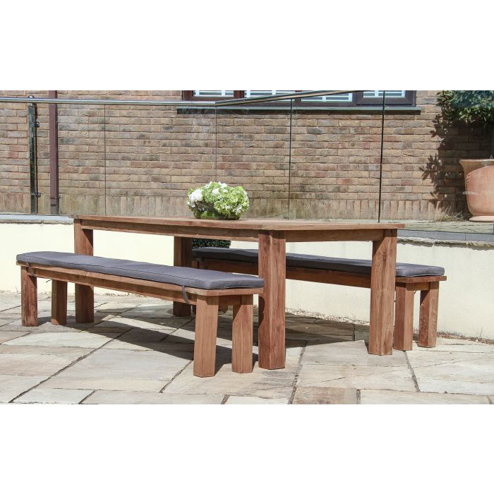 2.4m Reclaimed Teak Outdoor Open Slatted Table with 2 Backless Benches  - 2