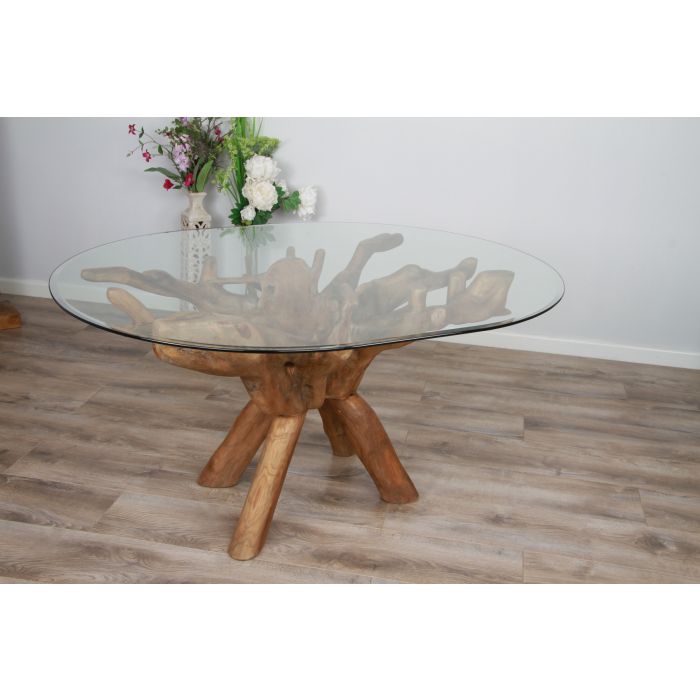 1.5m x 1.2m Reclaimed Teak Root Oval Dining Table with 4 Santos Chairs - 3