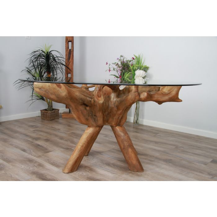 1.5m x 1.2m Reclaimed Teak Root Oval Dining Table with 4 Santos Chairs - 4