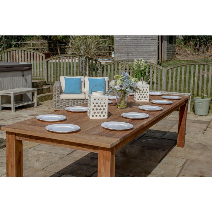 3m Reclaimed Teak Outdoor Open Slatted Table with 2 Backless Benches & 2 Donna Armchairs - 5