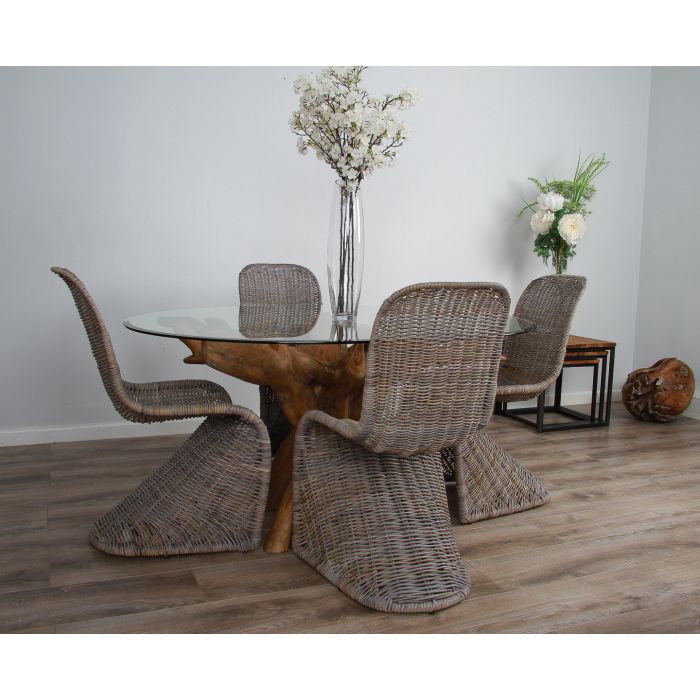 1.5m x 1.2m Reclaimed Teak Root Oval Dining Table with 4 Zorro Chairs - 3