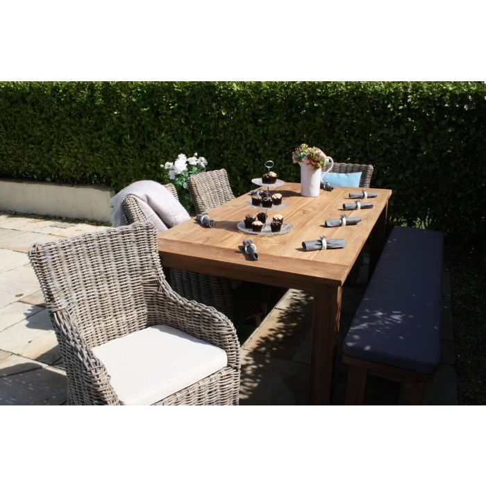 2m Reclaimed Teak Outdoor Open Slatted Table with 1 Backless Bench & 4 Donna Armchairs - 4