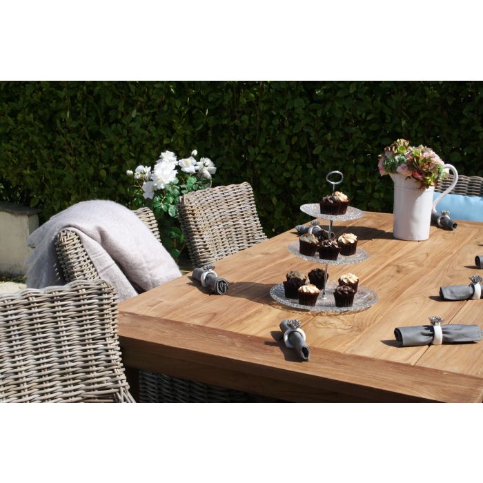 2m Reclaimed Teak Outdoor Open Slatted Table with 1 Backless Bench & 4 Donna Armchairs - 2