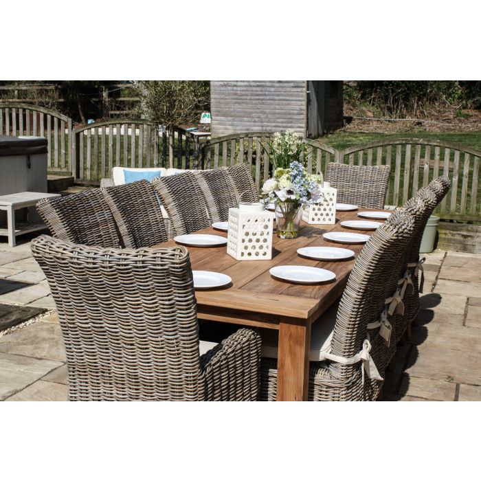 3m Reclaimed Teak Outdoor Open Slatted Table with 10 Latifa Chairs & 2 Armchairs  - 1