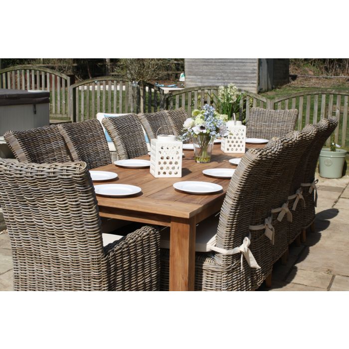 3m Reclaimed Teak Outdoor Open Slatted Table with 10 Latifa Chairs & 2 Armchairs  - 6