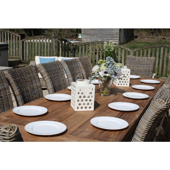 3m Reclaimed Teak Outdoor Open Slatted Table with 10 Latifa Chairs & 2 Armchairs  - 2