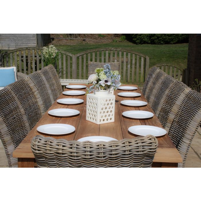 3m Reclaimed Teak Outdoor Open Slatted Table with 10 Latifa Chairs & 2 Armchairs  - 3