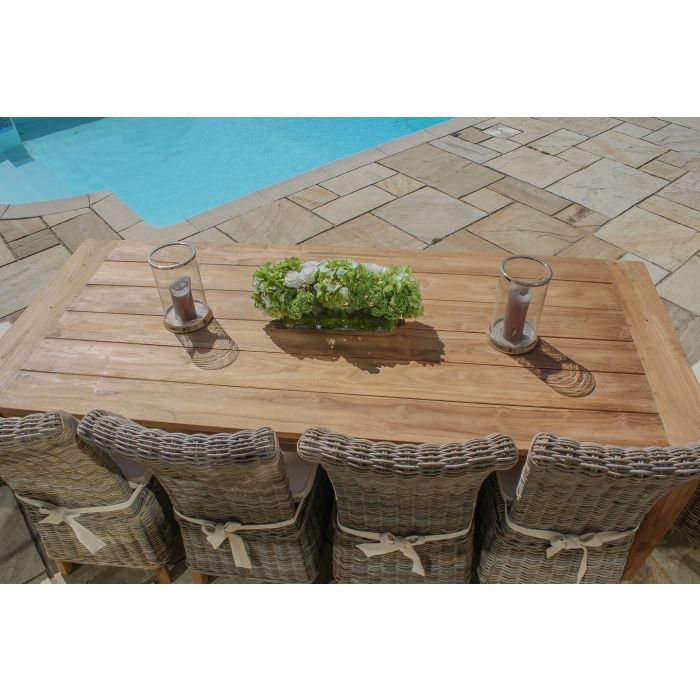 2.4m Reclaimed Teak Outdoor Open Slatted Table with 1 Backless Bench & 6 Latifa Chairs  - 3