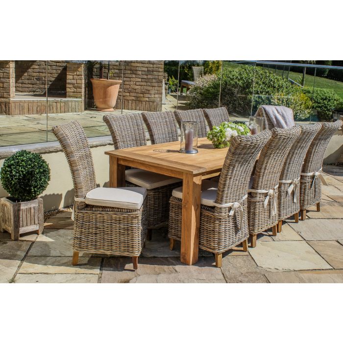 2.4m Reclaimed Teak Outdoor Open Slatted Table with 10 Latifa Chairs - 1