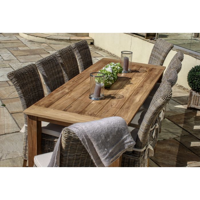 2.4m Reclaimed Teak Outdoor Open Slatted Table with 10 Latifa Chairs - 7