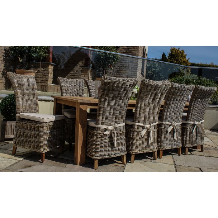 2.4m Reclaimed Teak Outdoor Open Slatted Table with 10 Latifa Chairs - 9