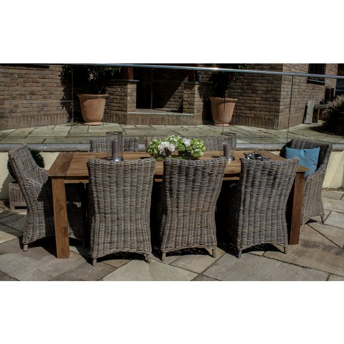 2.4m Reclaimed Teak Outdoor Open Slatted Table with 8 Donna Armchairs - 5