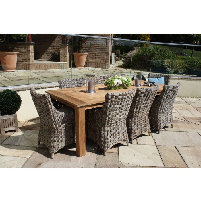 2.4m Reclaimed Teak Outdoor Open Slatted Table with 8 Donna Armchairs - 1