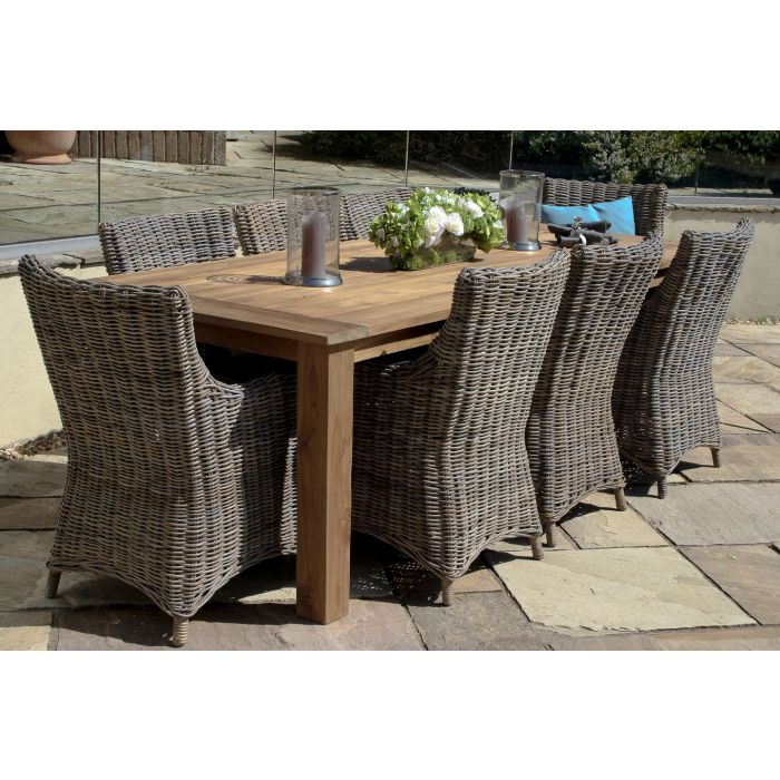 2.4m Reclaimed Teak Outdoor Open Slatted Table with 8 Donna Armchairs - 2