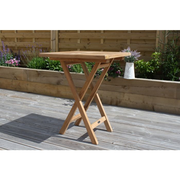 60cm Teak Square Folding Table - 7