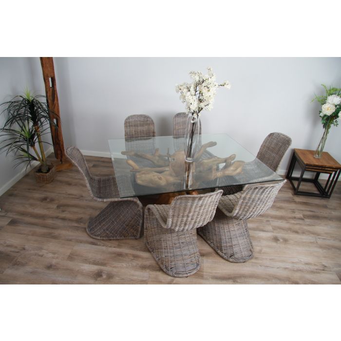 1.5m x 1.2m Reclaimed Teak Root Rectangular Dining Table with 4 Zorro Chairs  - 2