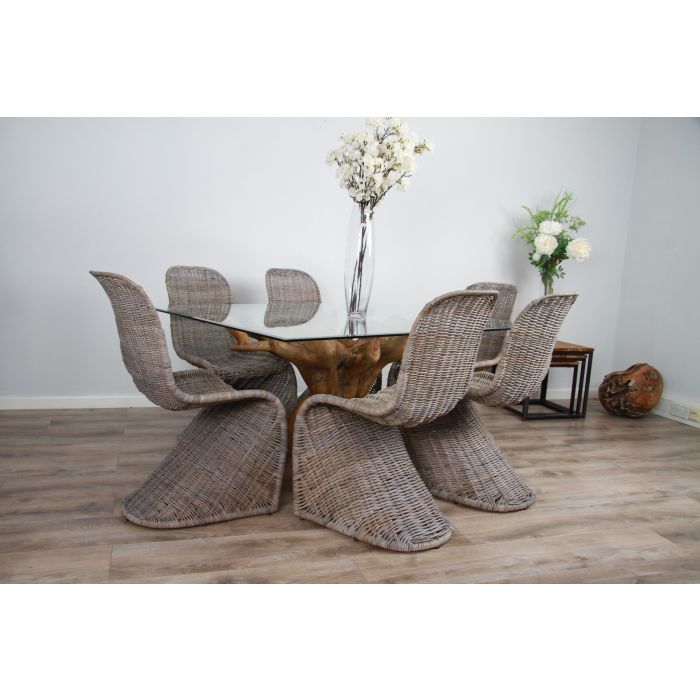 1.5m x 1.2m Reclaimed Teak Root Rectangular Dining Table with 4 Zorro Chairs  - 3