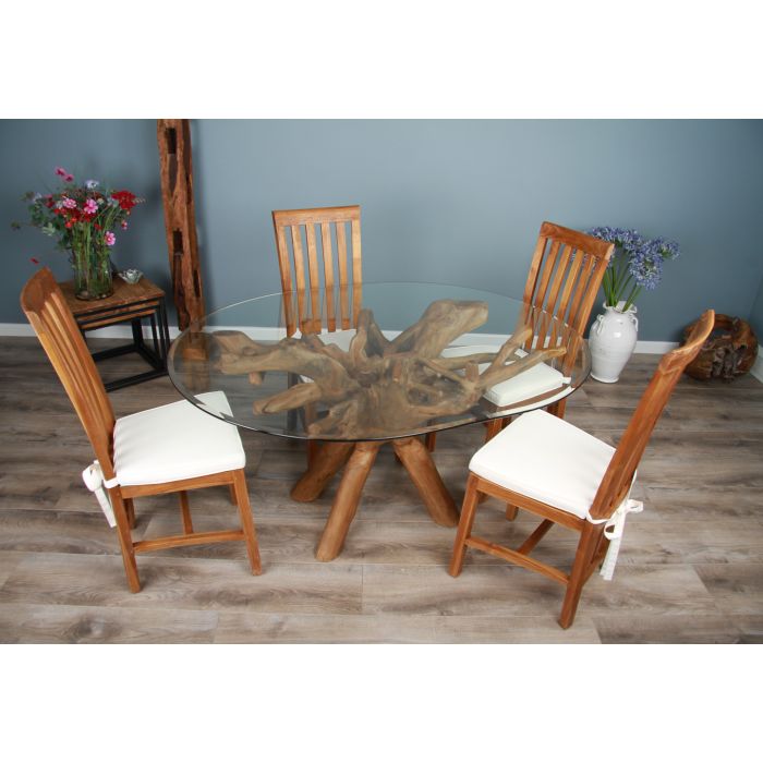 1.5m x 1.2m Reclaimed Teak Root Oval Dining Table with 4 Santos Chairs - 1