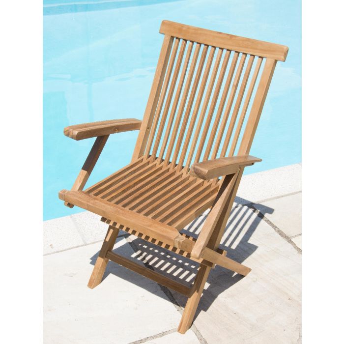 1.2m Teak Circular Folding Table with 4 Classic Folding Chairs / Armchairs - 8
