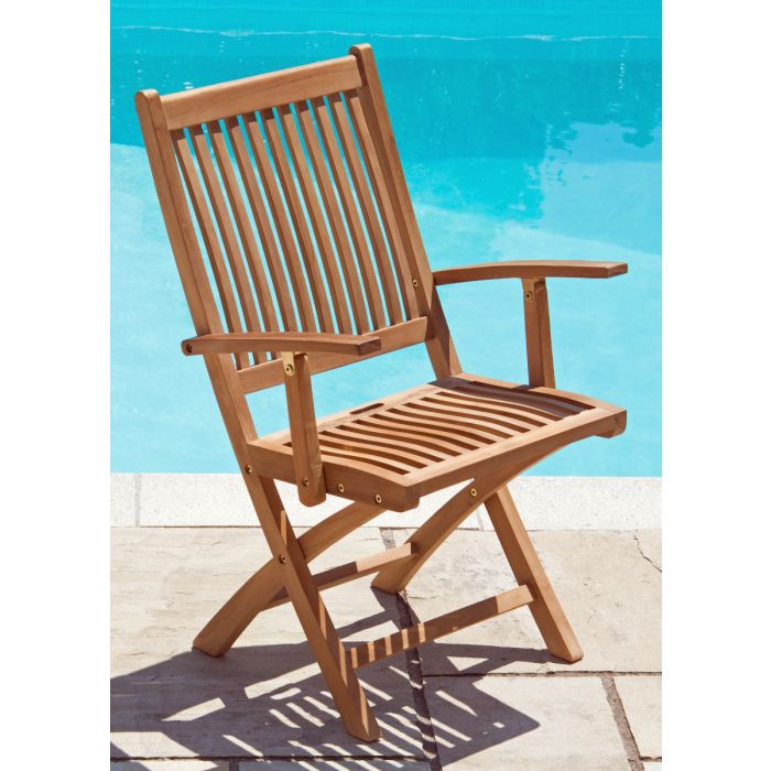 1.2m Teak Circular Pedestal Table with 2 Kiffa Folding Chairs & 2 Kiffa Folding Armchairs  - 6