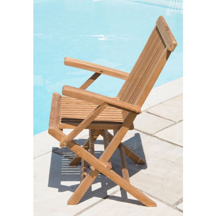 1.4m Teak Circular Gateleg Table with 6 Kiffa Folding Armchairs - 7