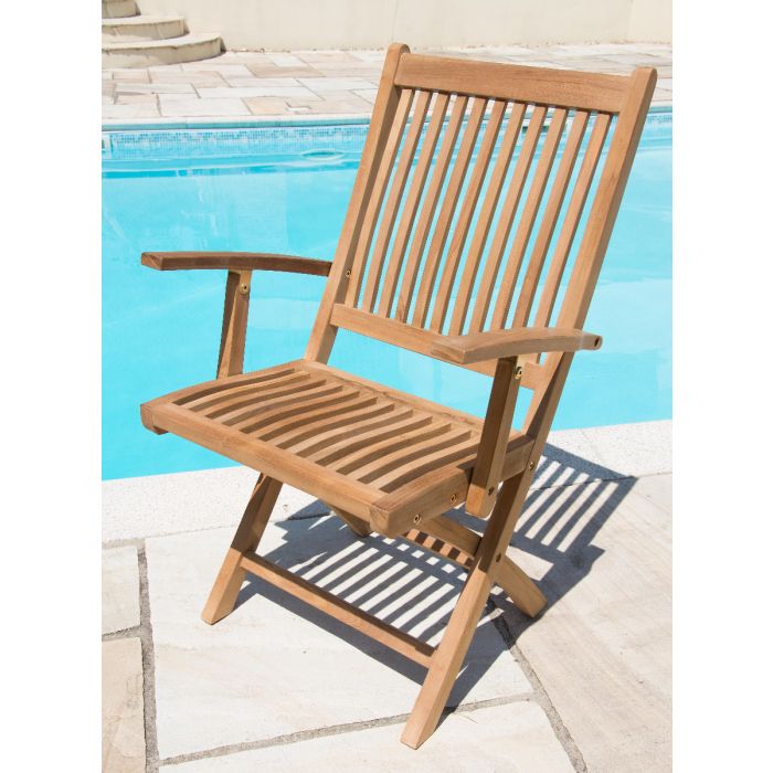 1.2m x 2.4m-3.2m Teak Rectangular Double Extending Table with 10 Kiffa Folding Armchairs and 2 Harrogate Recliners - 4