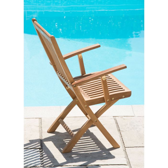 1.1m x 1.9m-2.7m Teak Oval Double Extending Table with 10 Kiffa Folding Chairs - 7